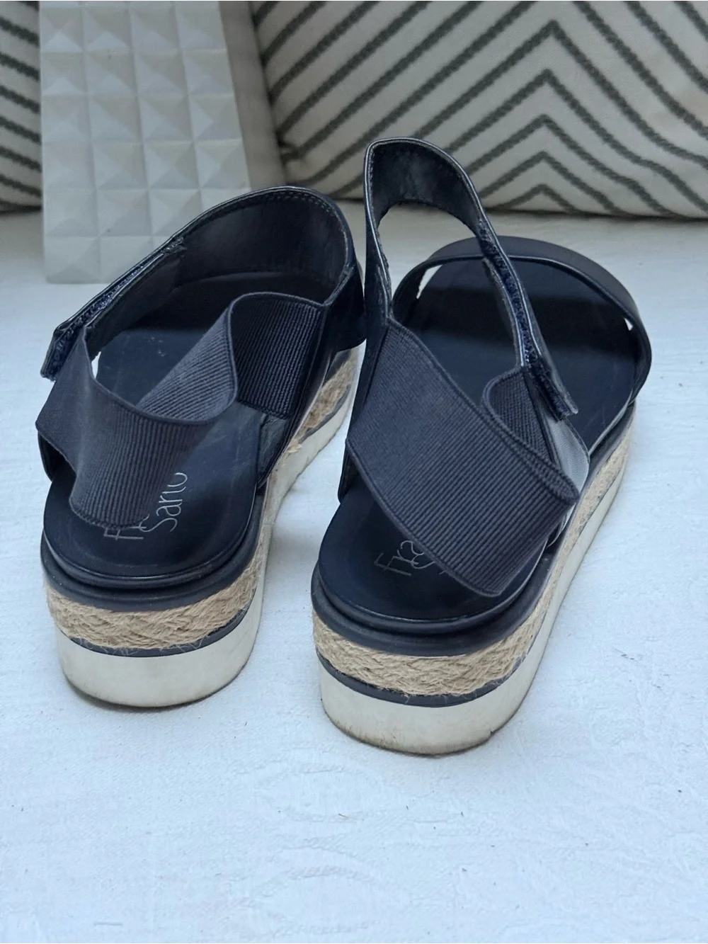 Franco Sarto Navy Blue Faux Leather Espadrille Sandal Platforms